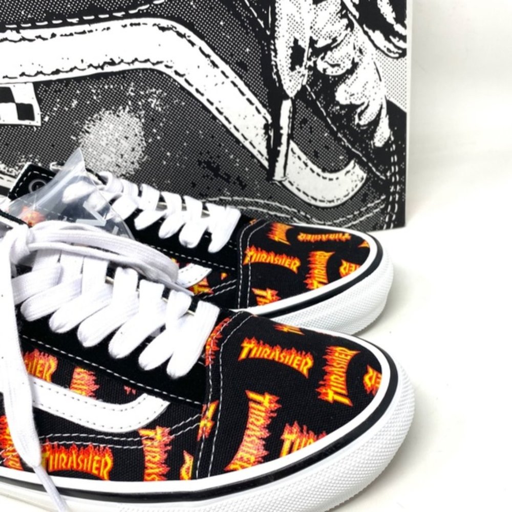 VANS x Thrasher Old Skool Skate Low Top Black Canvas Men’s Sneakers VN0005W0BML - Picture 8 of 10